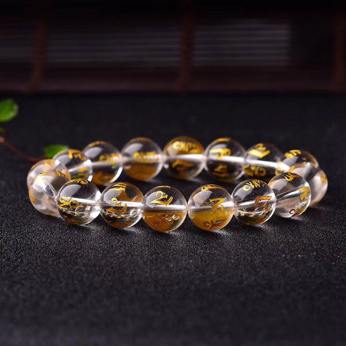 Buddha Stones Tibet White Crystal Black Onyx Om Mani Padme Hum Meditation Bracelet Bracelet BS 13
