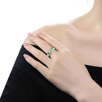 Buddha Stones Natural Green Jade Luck Abundance Ring Ring BS 10