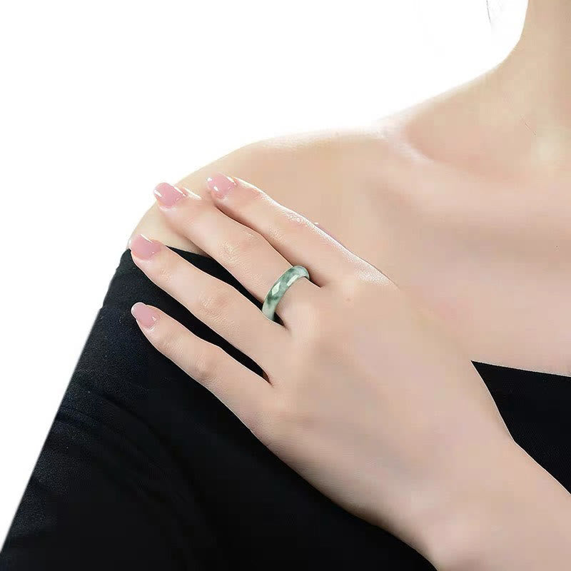 Buddha Stones Natural Green Jade Luck Abundance Ring Ring BS 10