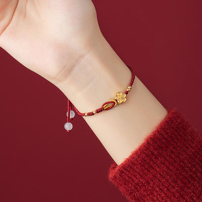 Buddha Stones Handmade 925 Sterling Silver Cherry Blossoms Sakura Chalcedony Luck Bracelet Bracelet BS 8