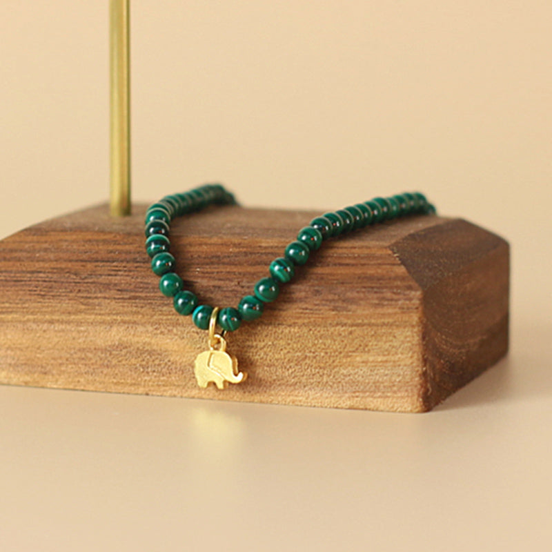 Buddha Stones Natural Malachite Elephant Anti-Anxiety Charm Bracelet Bracelet BS 5