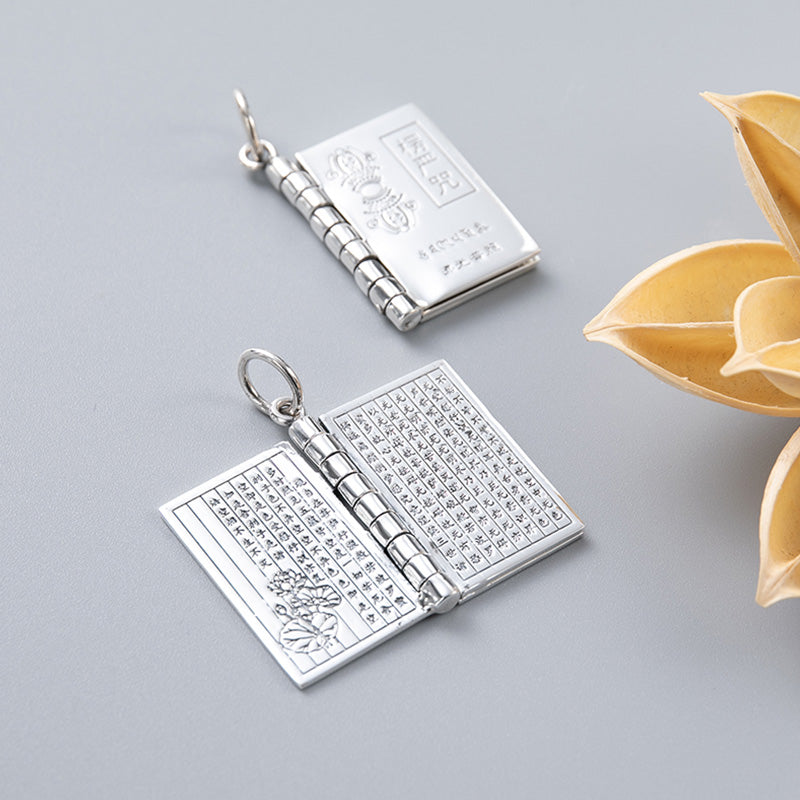 Foviel 990 Sterling Silber Herz Sutra Großes Mitgefühl Shurangama Mantra Lotus Vajra Friedens Halskette Anhänger