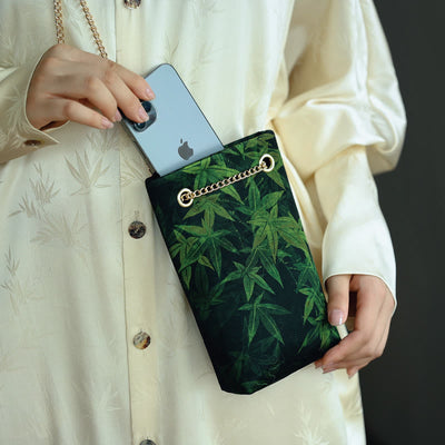 Buddha Stones Small Maple Leaf Persimmon Metal Chain Crossbody Bag Shoulder Bag Cellphone Bag Handbags BS 13