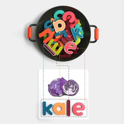 Fidtoy Wooden Alphabet Spelling Pretend Cooking Toy for Kids Preschool Learning Letter Matching Game