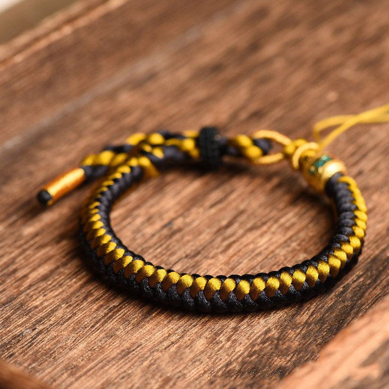 Buddha Stones Handmade Tibetan Black Gold Dragon Scale Rope Om Mani Padme Hum Purity Bracelet Bracelet BS 3