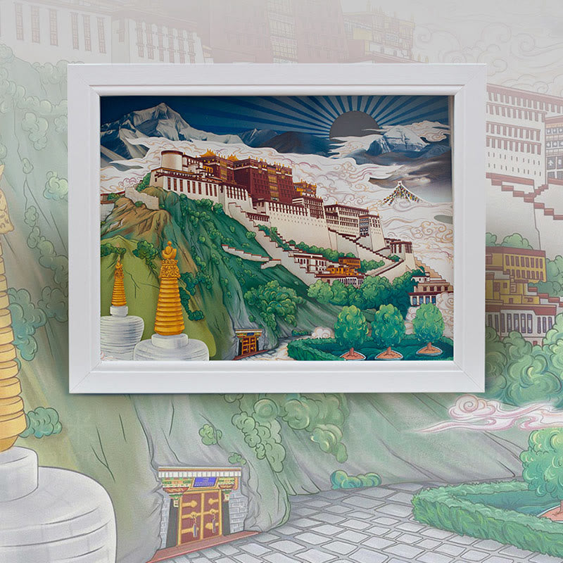 Buddha Stones Tibet Potala Palace Paper LED Carving Lamp Art Night Lights Creative LED Table Lamp Decorations BS 1