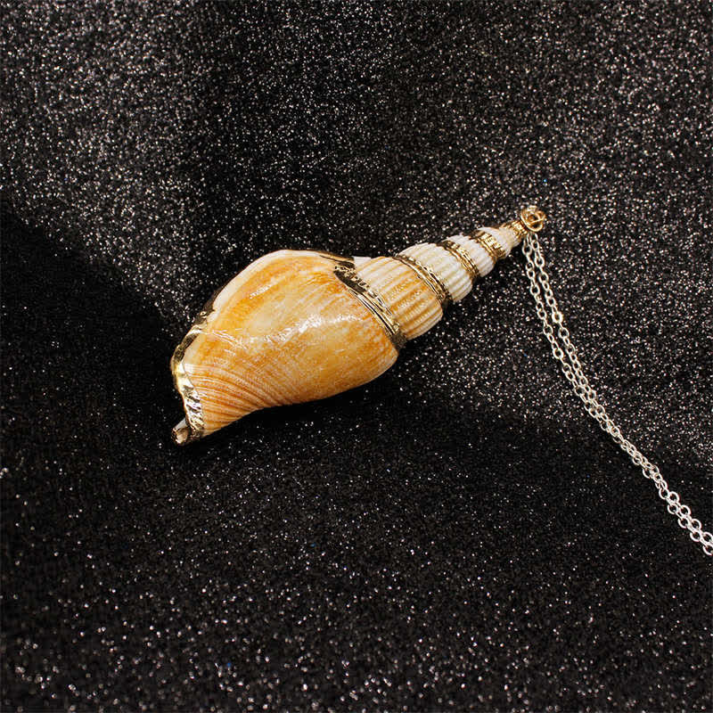 Buddha Stones Natural Shankha Conch Shell Seashell Lucky Necklace Pendant Necklaces & Pendants BS Silver