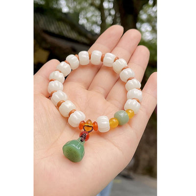Buddha Stones Natural Bodhi Seed Red Agate Bodhi Calm Harmony Engraved Pumpkin Bead Lotus Bracelet Bracelet BS 11