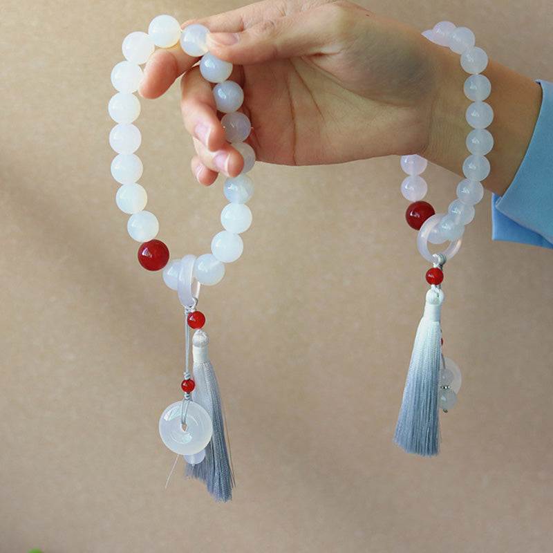 Buddha Stones White Agate Red Agate Luck Wrist Mala Tassels Pocket Mala Car Decoration Wrist Mala&Decorations BS 3