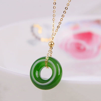 Buddha Stones Round Cyan Jade Healing 14K Gold Necklace Pendant Necklaces & Pendants BS 3