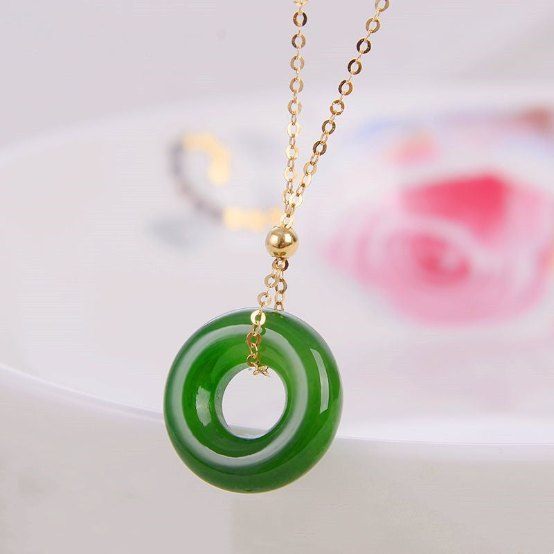 Buddha Stones Round Cyan Jade Healing 14K Gold Necklace Pendant Necklaces & Pendants BS 3