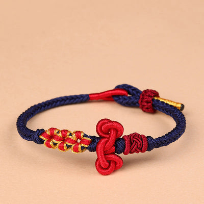 Buddha Stones Handmade Wenchang Knot Luck Strength Braided Rope Bracelet Bracelet BS Dark Blue(Wrist Circumference 14-15cm)