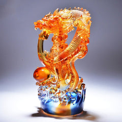 Buddha Stones Feng Shui Dragon Handmade Liuli Crystal Art Piece Success Home Office Decoration Decorations BS Dragon (Protection ♥ Success)