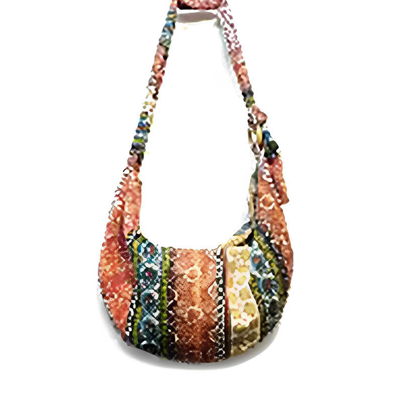 Buddha Stones Cotton Stripes Print Crossbody Bag Shoulder Bag Crossbody Bag&Shoulder Bag BS Orange Brown Stripes 44*10*25cm