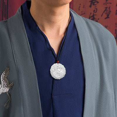 Buddha Stones White Jade Dragon Protection Necklace String Pendant Necklaces & Pendants BS 2