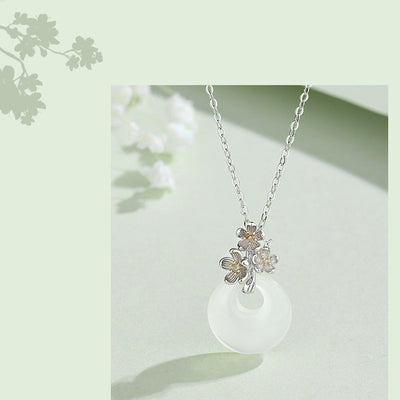 Buddha Stones 925 Sterling Silver Round Chalcedony Twelve Months Flower Harmony Necklace Pendant Necklaces & Pendants BS 2