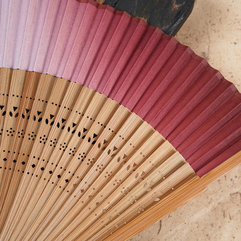 Buddha Stones Solid Color Gradient Hollow Engraved Handheld Bamboo Folding Fan Folding Fan BS 6