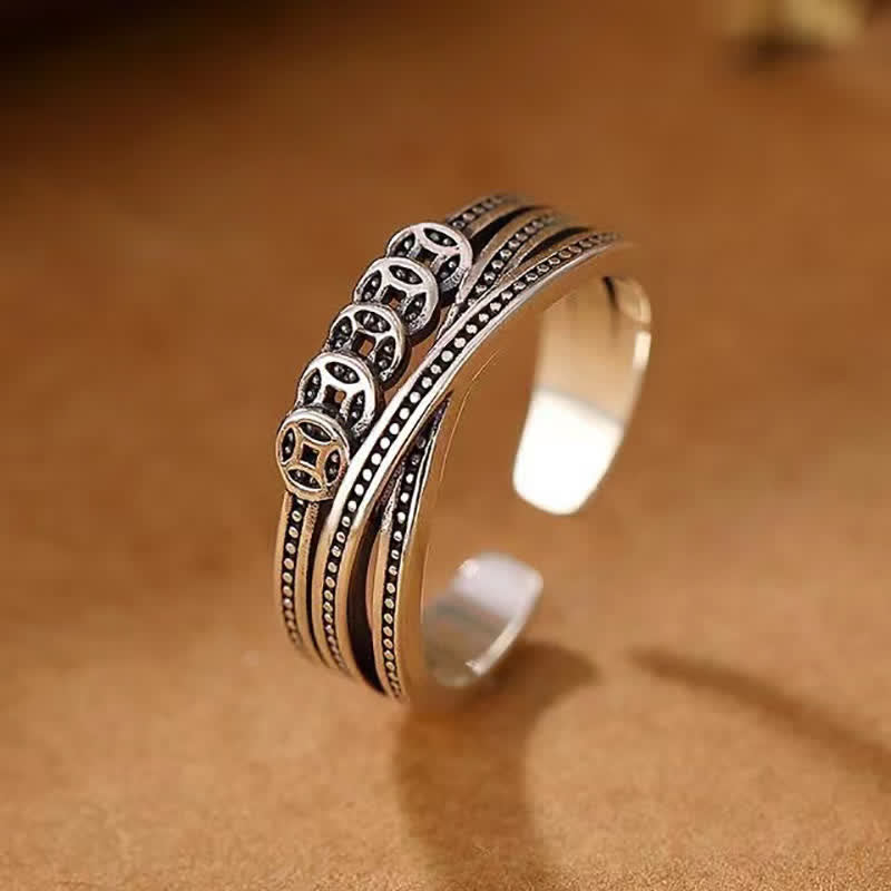 Buddha Stones Copper Coin Wealth Luck Ring Ring BS Copper Coin