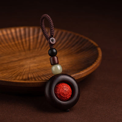 Foviel Tibet Om Mani Padme Hum PiXiu Copper Coin Small Leaf Red Sandalwood Cinnabar Protection Key Chain