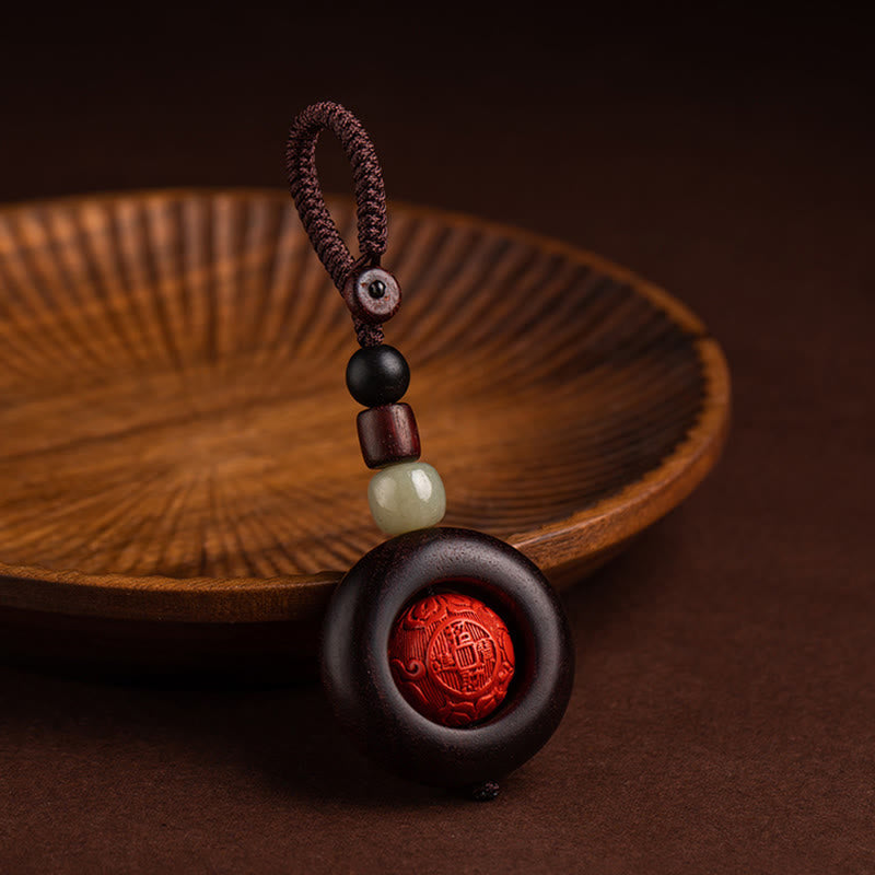 Foviel Tibet Om Mani Padme Hum PiXiu Copper Coin Small Leaf Red Sandalwood Cinnabar Protection Key Chain