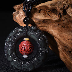 Buddha Stones FengShui Natural Rainbow Obsidian PiXiu Cinnabar Healing Necklace Pendant Necklaces & Pendants BS Rainbow Obsidian (Love ♥ Positive transformation)