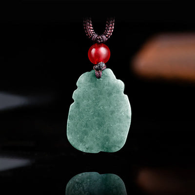 Buddha Stones Natural Green Jade Nine-Tailed Fox Engraved Prosperity Necklace Pendant Necklaces & Pendants BS 3