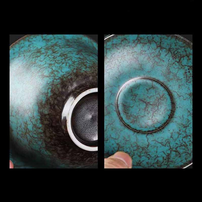 Buddha Stones Traditional Pine Tree Green Ceramic Gaiwan Sancai Teacup Kung Fu Tea Cup And Saucer With Lid Cup BS 7