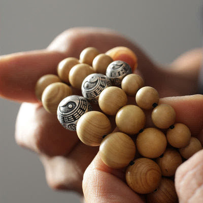 Buddha Stones Tibet Peach Wood Lotus Cinnabar Bagua Yin Yang Luck Wealth Bracelet Bracelet BS 1