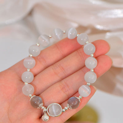 Buddha Stones 925 Sterling Silver Cat Eye Moonstone Love Support Bracelet Bracelet BS 5