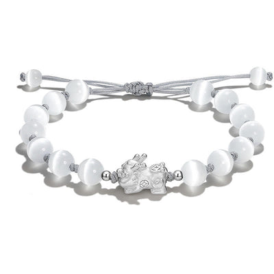 Buddha Stones Natural Black Obsidian Cat's Eye Pink Crystal PiXiu Strength Bracelet Bracelet BS Cat Eye PiXiu(Wrist Circumference 15-16cm)