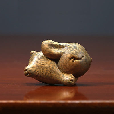 Buddha Stones Green Sandalwood Small Mini Cute Rabbit Bunny Peace Decorations Decorations BS 15