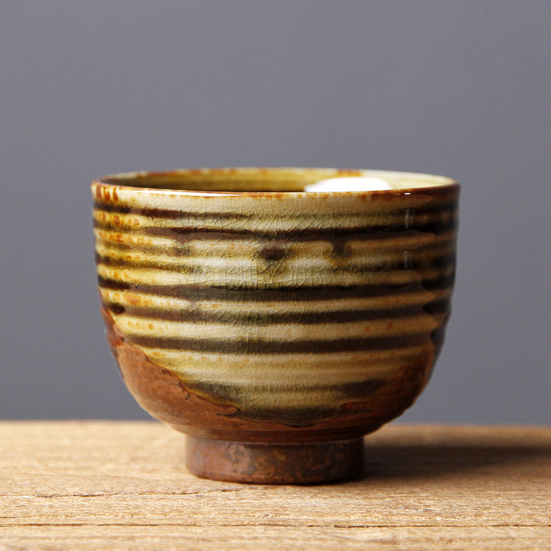 Buddha Stones Vintage Brown Beige Kiln Change Ceramic Teacup Kung Fu Tea Cup Bowl Cup BS 7.5cm*5.6cm*125ml