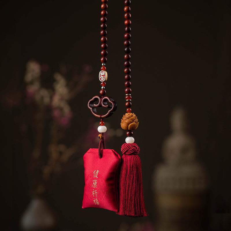 Foviel Tibetan Small Leaf Red Sandalwood Lotus Cinnabar Sachet Protection Tassel Car Hanging Decoration