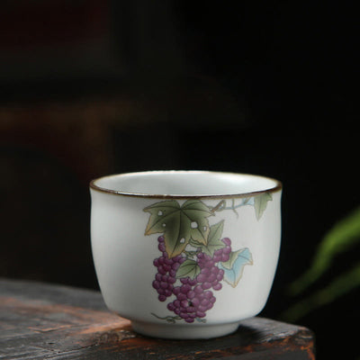 Buddha Stones Loquat Lychee Snow Scenery Landscape Grape Apple Ceramic Teacup Kung Fu Tea Cup Cup BS Grape 6.5cm*5.5cm*130ml