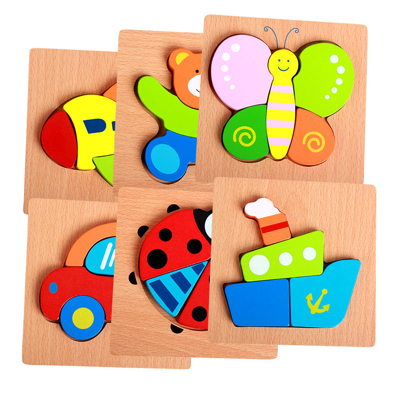 Rompecabezas básico para niños Principiantes Varios diseños Oso, Avión, Mariposa, Abeja, Mariquita, Barco Rompecabezas de madera