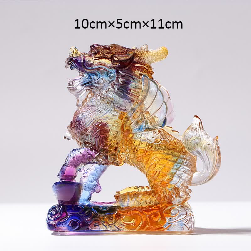Buddha Stones Feng Shui Kirin Handmade Liuli Crystal Art Piece Fortune Home Office Decoration Decorations BS Colorful Kirin&Ingot