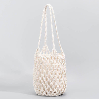 Buddha Stones Hand-woven Cotton Thread Shoulder Bag Handbags Shoulder Bag&Handbags BS White 23*15*27cm