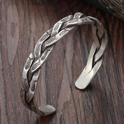 Buddha Stones Koi Fish Twisted Design Luck Wealth Cuff Bracelet Bangle Bracelet Bangle BS 6