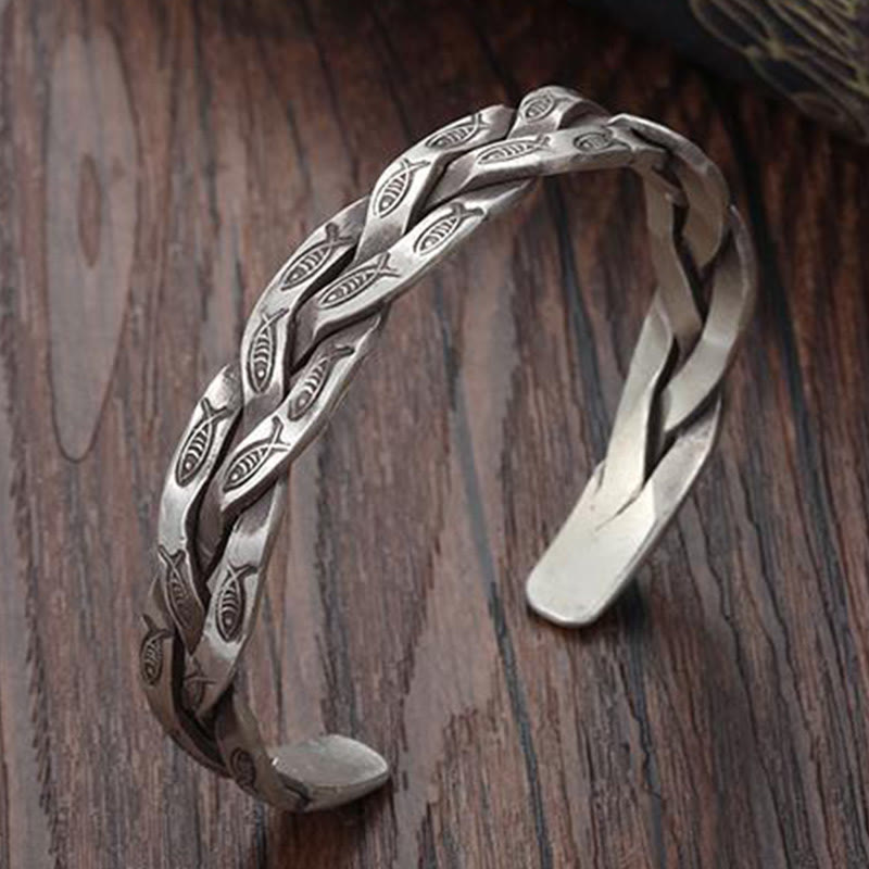 Buddha Stones Koi Fish Twisted Design Luck Wealth Cuff Bracelet Bangle Bracelet Bangle BS 6