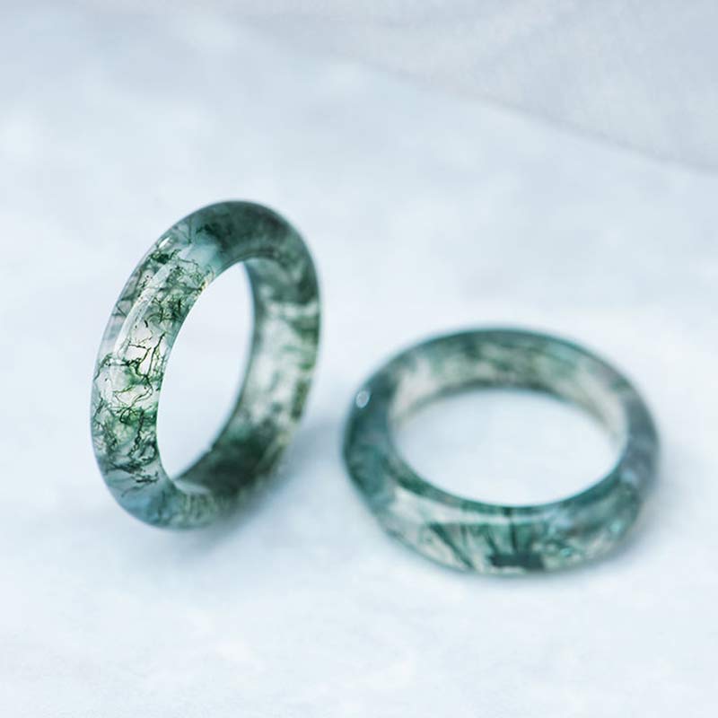 Foviel Moss Achat spirituell Balance Ring