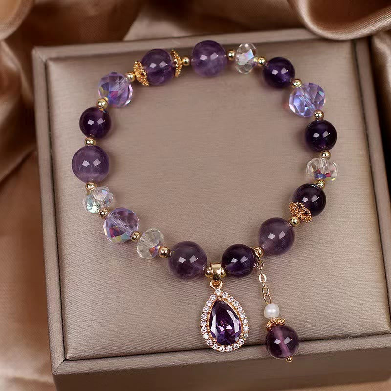Buddha Stones Natural Amethyst Zircon Love Heart Healing Soul Charm Bracelet Bracelet BS 3
