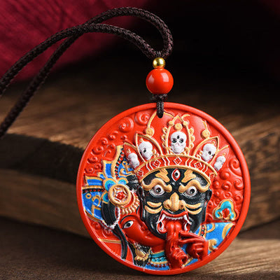 Buddha Stones Zakiram Goddess of Wealth Painted Cinnabar Blessing Necklace Pendant 5