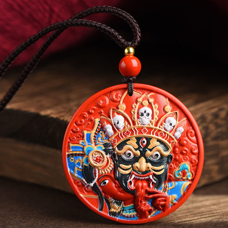 Buddha Stones Zakiram Goddess of Wealth Painted Cinnabar Blessing Necklace Pendant 5