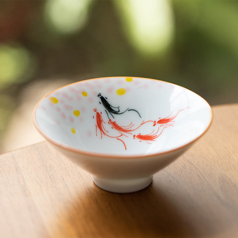 Buddha Stones Mandala Flower Koi Fish Lotus Bird Persimmons Teacup Kung Fu Tea Cup 50ml Cup BS Red Black Koi Fish 8.3cm*3.3cm*50ml