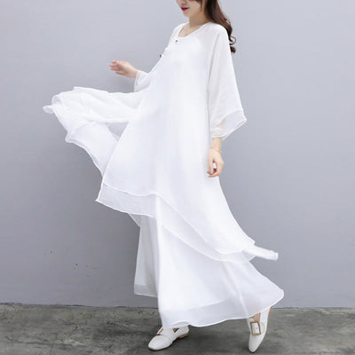 Buddha Stones 3Pcs Yoga Chiffon Clothing Uniform Meditation Zen Practice Women's Set - White Suit(Top+Pants+Suspenders) - US6，UK/AU10，EU38 (XL) - image 20