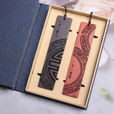 Marque-pages Foviel Zen Enlightenment en bois d'ébène et bois de santal rouge à petites feuilles avec coffret cadeau