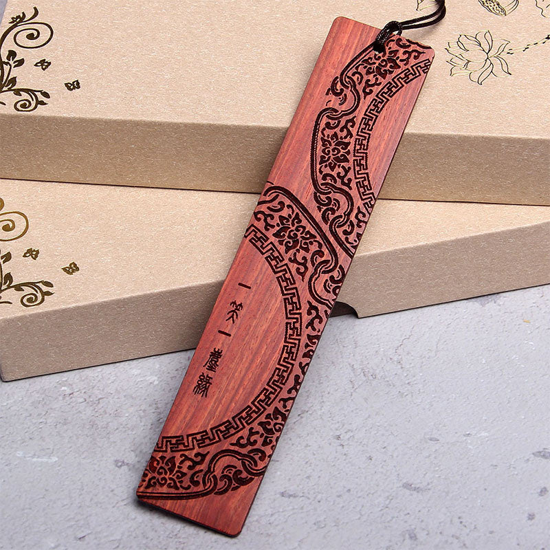 Marque-pages Foviel Zen Enlightenment en bois d'ébène et bois de santal rouge à petites feuilles avec coffret cadeau