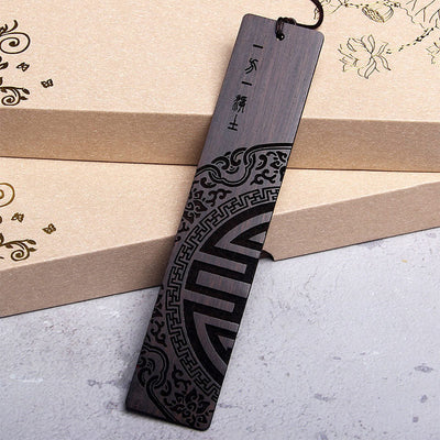 Marque-pages Foviel Zen Enlightenment en bois d'ébène et bois de santal rouge à petites feuilles avec coffret cadeau