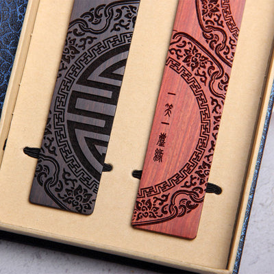 Marque-pages Foviel Zen Enlightenment en bois d'ébène et bois de santal rouge à petites feuilles avec coffret cadeau