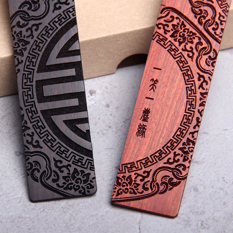 Marque-pages Foviel Zen Enlightenment en bois d'ébène et bois de santal rouge à petites feuilles avec coffret cadeau